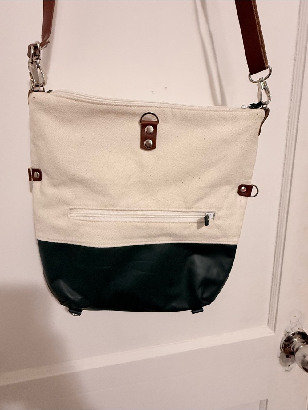 Canvas and Faux Leather Crossbody Bag in Cream and Black